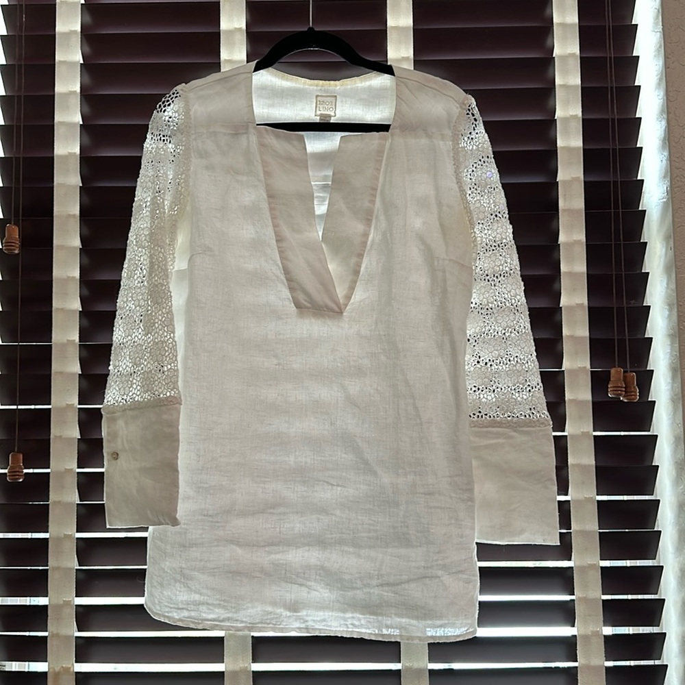 120% Lino sequin floral sleeve shirt